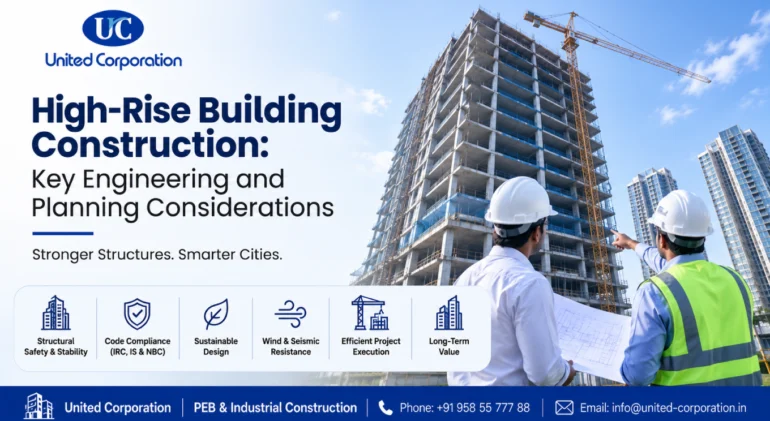 high-rise building construction with modern structural engineering