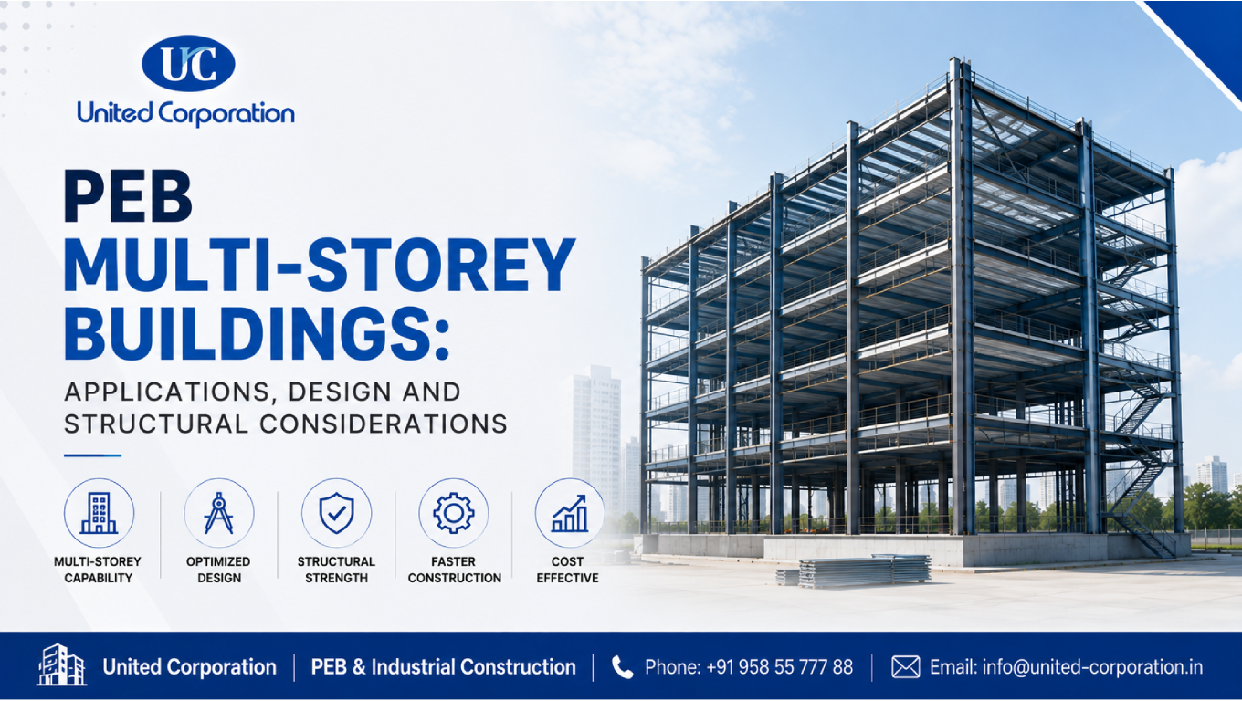 multistorey PEB building with steel structure and multiple floors